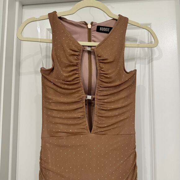 NWT Nookie Crystal Halter Maxi Dress in Nude Size Small - Picture 5 of 7